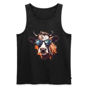 Kuh mit Sonnenbrille - Männer Premium Bio Tank Top - Schwarz - Vorne - Michal (187cm)