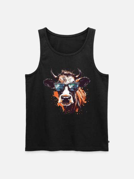 Kuh mit Sonnenbrille - Männer Premium Bio Tank Top - Schwarz