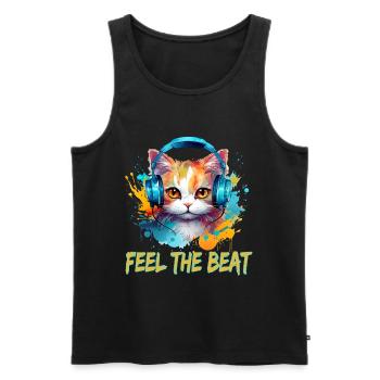 Niedliche Katze mit Kopfhörer - Männer Premium Bio Tank Top - Schwarz - Vorne - Michal (187cm)