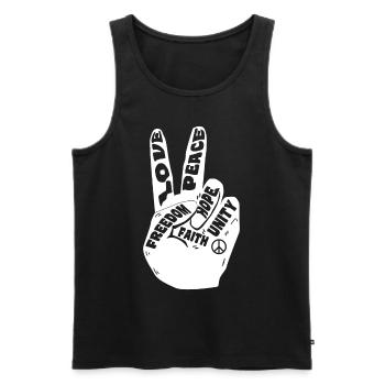 Peace Sign Retro 60s 70s Groovy Hippie Word Cloud - Männer Premium Bio Tank Top - Schwarz - Vorne - AI Model Male 178 light (178cm)