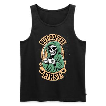 Grim Reaper, Skull But Coffee First Coffee - Men's Premium Organic Tank Top - black - Front - Michal (187cm)