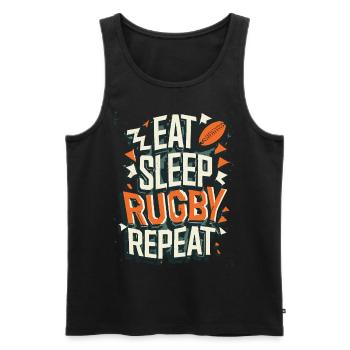 Eat Sleep Rugby Repeat Sport Typografie - Männer Premium Bio Tank Top - Schwarz - Vorne - AI Model Male 178 light (178cm)