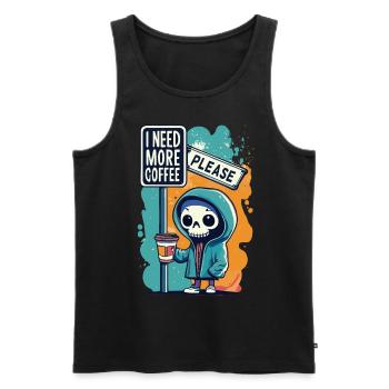 Skeleton Skull I NEED MORE COFFEE Coffee Saying - Men's Premium Organic Tank Top - black - Front - Michal (187cm)