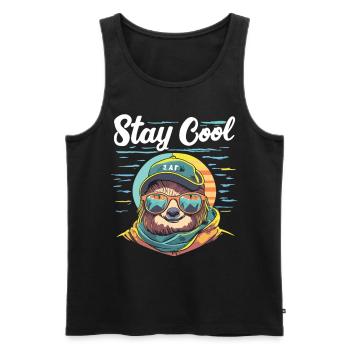 Entspanntes Faultier: STAY COOL - Männer Premium Bio Tank Top - Schwarz - Vorne - AI Model Male 178 light (178cm)