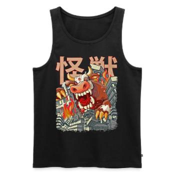 Kaiju Cow Japanese Anime Monster Cattle Heifer - Men's Premium Organic Tank Top - black - Front - Michal (187cm)
