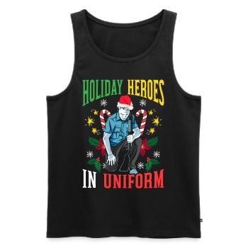 Héros des Fêtes en uniforme Police du Père Noël - Débardeur bio Premium Homme - noir - Devant - Michal (187cm)