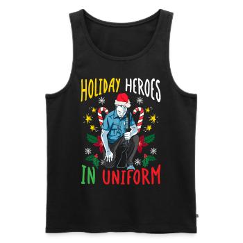 Héros des Fêtes en uniforme Police du Père Noël - Débardeur bio Premium Homme - noir - Devant - Michal (187cm)
