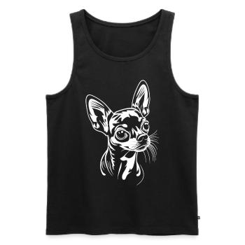 L’élégance à l’état pur : le portrait de Chihuahua en blanc - Débardeur bio Premium Homme - noir - Devant - Michal (187cm)
