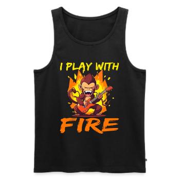Affe Schimpanse Gitarre I play with Fire - Männer Premium Bio Tank Top - Schwarz - Vorne - Michal (187cm)