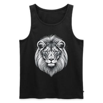 L’élégance mystique : un lion sibérien en blanc - Débardeur bio Premium Homme - noir - Devant - AI Model Male 178 light (178cm)