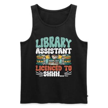 Assistant de bibliothèque sous licence Shhh - Débardeur bio Premium Homme - noir - Devant - Michal (187cm)