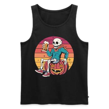Skeleton on pumpkin - beer enjoyment for Halloween - Men's Premium Organic Tank Top - black - Front - AI Model Male 178 light (178cm)