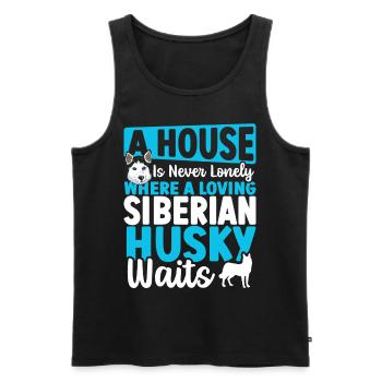 A House Is Never Lonely Where A Loving Siberian - Men's Premium Organic Tank Top - black - Front - AI Model Male 178 light (178cm)
