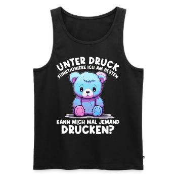 Unter Druck arbeite ich am besten Trauriger Teddy - Männer Premium Bio Tank Top - Schwarz - Vorne - AI Model Male 178 light (178cm)