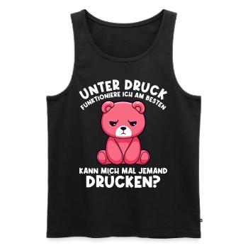 Unter Druck arbeite ich am besten Trauriger Teddy - Männer Premium Bio Tank Top - Schwarz - Vorne - AI Model Male 178 light (178cm)