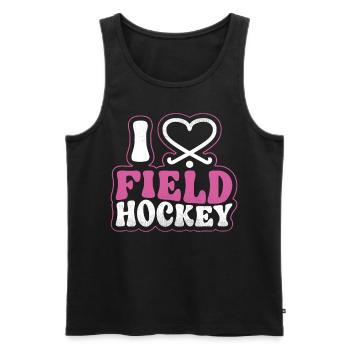 Cœur de hockey sur gazon J’aime le terrain - Débardeur bio Premium Homme - noir - Devant - Michal (187cm)