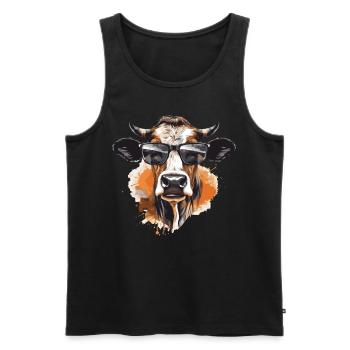 Kuh mit Sonnenbrille - Männer Premium Bio Tank Top - Schwarz - Vorne - Michal (187cm)