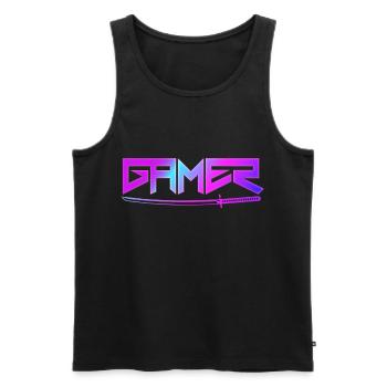Gamer mit Schwert - Männer Premium Bio Tank Top - Schwarz - Vorne - Michal (187cm)