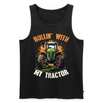Rollin' avec mon tracteur Agriculture - Débardeur bio Premium Homme - noir - Devant - Michal (187cm)