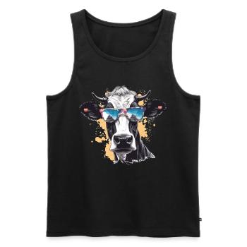 Kuh mit Sonnenbrille - Männer Premium Bio Tank Top - Schwarz - Vorne - Michal (187cm)