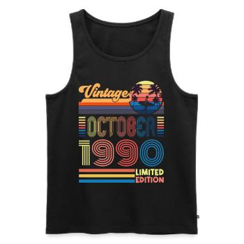 Anniversary October 1990. Gift October 1990. - Men's Premium Organic Tank Top - black - Front - AI Model Male 178 light (178cm)