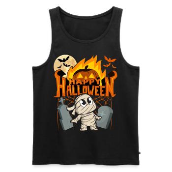 Joyeux Halloween Comic Mummy avec citrouille, en disant - Débardeur bio Premium Homme - noir - Devant - AI Model Male 178 light (178cm)
