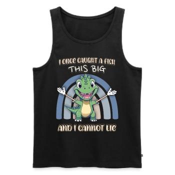 Dino Angler, Fishing, Funny Comic Dinosaur - Men's Premium Organic Tank Top - black - Front - AI Model Male 178 light (178cm)