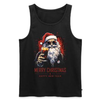Funny Santa Claus Santa Claus Drinks Alcohol - Men's Premium Organic Tank Top - black - Front - AI Model Male 178 light (178cm)