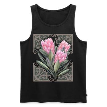 Illustration botanique vintage Protea, fleurs - Débardeur bio Premium Homme - noir - Devant - AI Model Male 178 light (178cm)