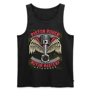 Moto, Motarde Dictant, Piston, Piston Puissance - Débardeur bio Premium Homme - noir - Devant - AI Model Male 178 light (178cm)