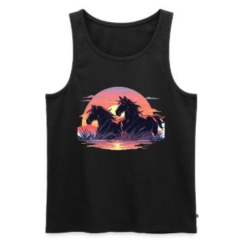 Horses, Sunset, Horse, Stallion, Riding - Men's Premium Organic Tank Top - black - Front - Michal (187cm)