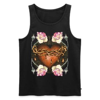 Jesus, Jesus Christ, Crown of Thorns, Heart with Roses - Men's Premium Organic Tank Top - black - Front - Michal (187cm)
