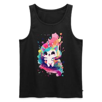 Caticorn Unicorn Cat Kawaii Anime Rainbow Pastel - Männer Premium Bio Tank Top - Schwarz - Vorne - Michal (187cm)