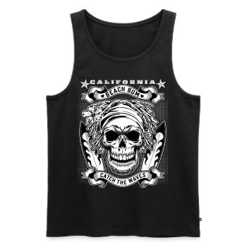 California Skull Surfer, Surfer avec une planche de surf - Débardeur bio Premium Homme - noir - Devant - AI Model Male 178 light (178cm)
