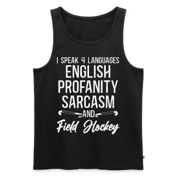 Field Hockey I Speak 4 Languages - Men's Premium Organic Tank Top - black - Front - Michal (187cm)