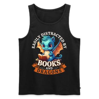 Easily Distracted By Books And Dragons: Drachen - Männer Premium Bio Tank Top - Schwarz - Vorne - AI Model Male 178 light (178cm)