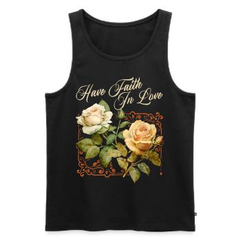Vintage Roses, Victorian Rose, Love Saying - Men's Premium Organic Tank Top - black - Front - Michal (187cm)