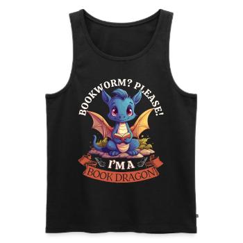 Bücherwurm: "Bookworm? Please! I'm A Book Dragon" - Männer Premium Bio Tank Top - Schwarz - Vorne - AI Model Male 178 light (178cm)