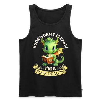 Bücherwurm: "Bookworm? Please! I'm A Book Dragon" - Männer Premium Bio Tank Top - Schwarz - Vorne - AI Model Male 178 light (178cm)