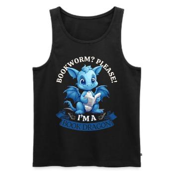 Bücherwurm: "Bookworm? Please! I'm A Book Dragon" - Männer Premium Bio Tank Top - Schwarz - Vorne - AI Model Male 178 light (178cm)