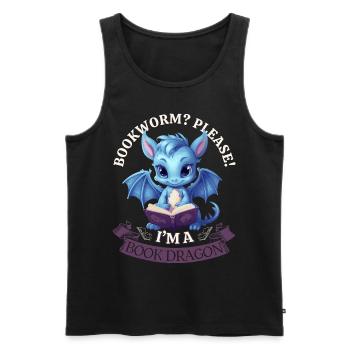 Bücherwurm: "Bookworm? Please! I'm A Book Dragon" - Männer Premium Bio Tank Top - Schwarz - Vorne - AI Model Male 178 light (178cm)