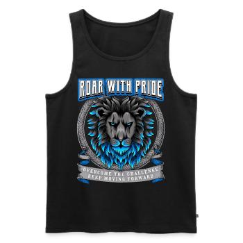 Löwe Spruch Roar with Pride, Löwenkopf - Männer Premium Bio Tank Top - Schwarz - Vorne - AI Model Male 178 light (178cm)