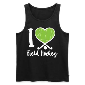 Hockey sur gazon Coeur J’aime le terrain - Débardeur bio Premium Homme - noir - Devant - Michal (187cm)