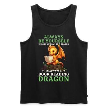 "Always Be Yourself" - Bücher lesen Gelber Drachen - Männer Premium Bio Tank Top - Schwarz - Vorne - AI Model Male 178 light (178cm)