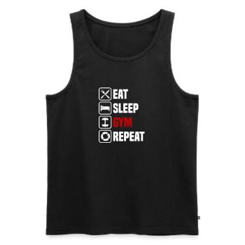 Manger Dormir Fitness Répéter Gym - Débardeur bio Premium Homme - noir - Devant - Michal (187cm)