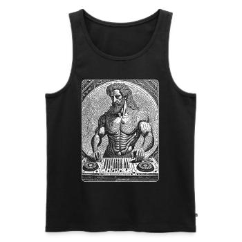 Zeus at the mixing desk: techno streetwear, T-shirt - Men's Premium Organic Tank Top - black - Front - AI Model Male 178 light (178cm)