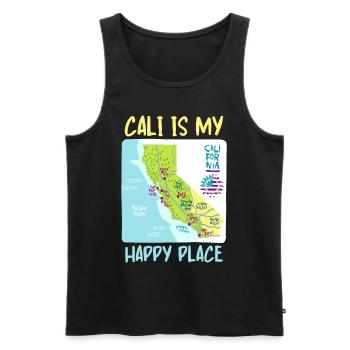 Californie, Californie Amour, Carte, Dicton - Débardeur bio Premium Homme - noir - Devant - Michal (187cm)