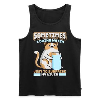 Lustige Katze trinkt Wasser anstatt Alkohol Spruch - Männer Premium Bio Tank Top - Schwarz - Vorne - AI Model Male 178 light (178cm)