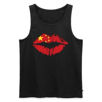 Chinese Country Flag China Red Kiss Lips - Männer Premium Bio Tank Top - Schwarz - Vorne - Michal (187cm)