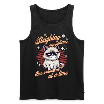 Angry Cat Xmas Sarcastic Funny Cat Meme - Men's Premium Organic Tank Top - black - Front - AI Model Male 178 light (178cm)